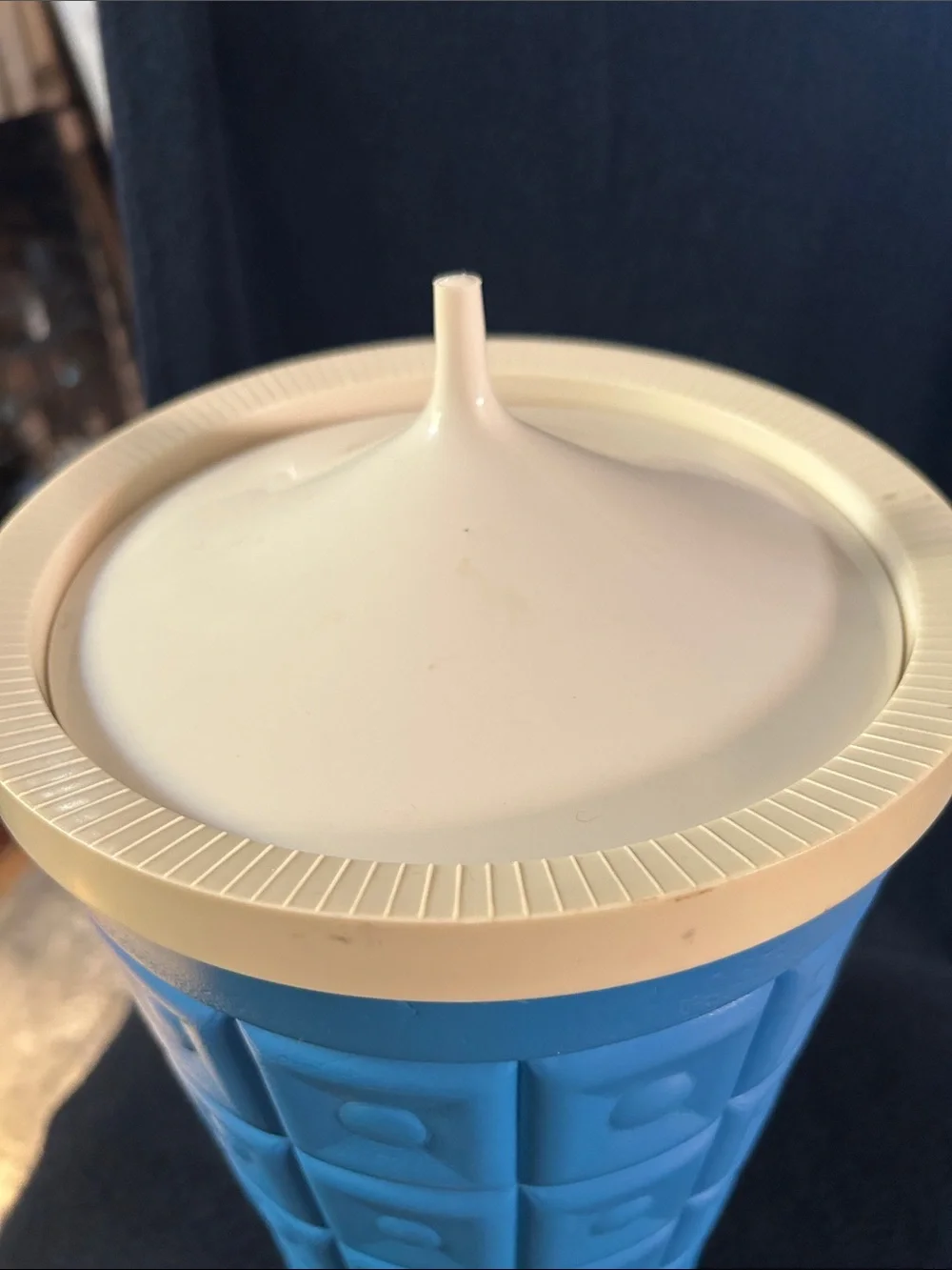 Lustro Ware Vintage 60s MCM Blue Quilted Ice Bucket with Cream Lid